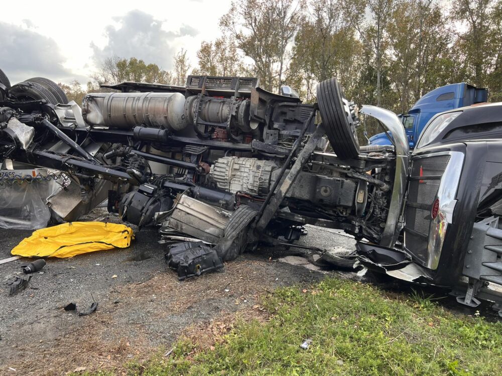 Semi truck rollover on Interstate 75 in Marion County, near mile marker 370, on December 12, 2023 (photo Marion County Fire Rescue)